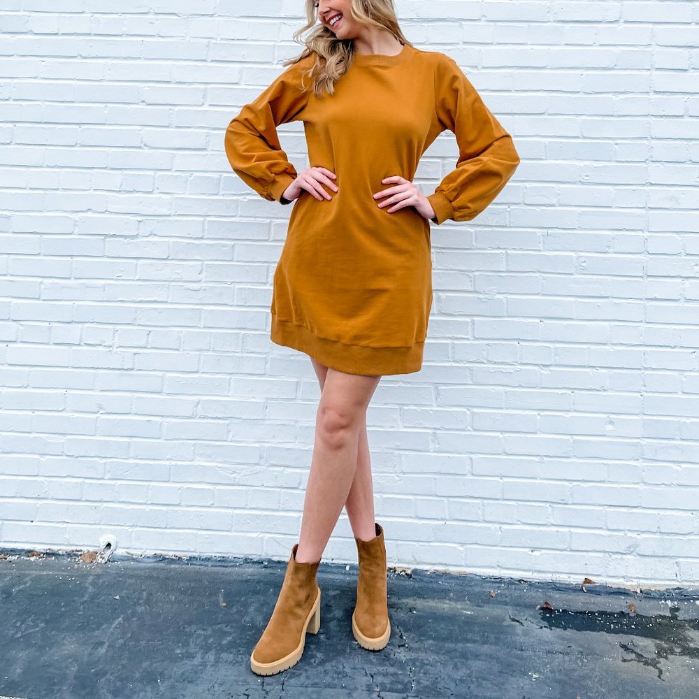 Deanna Balloon Sleeve Sweatshirt Mini Dress